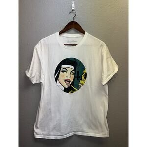 Threadless Nun Shirt Skeleton Acid Drop White Graphic Short Sleeve Tee Large